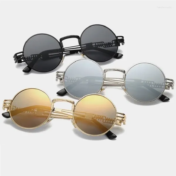 Óculos de sol steampunk feminino redondo metal marca design moda óculos de alta qualidade oculos uv400