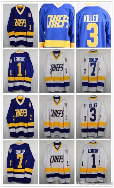 7 REGGIE DUNLOP 1 Denis Lemieux 3 Dave Killer 7 Dunlop 16 17 18 Hanson CHARLESTOWN JERSEY SLAP S SlapS Filmhockey jers2457183