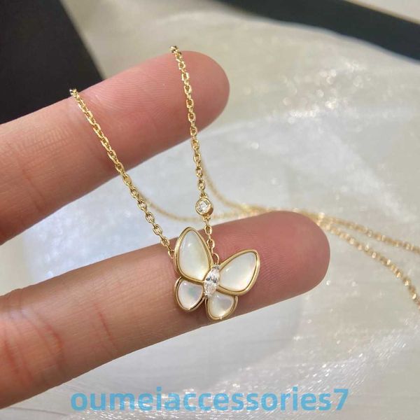 2024 Schmuckdesignermarke Vanl Cleefl Arpelspendant v Golden Fan White Fritillaria Butterfly Halskette für Frauen Cnc-plattiertes 18 Karat Roségold Kleeblatthalsband