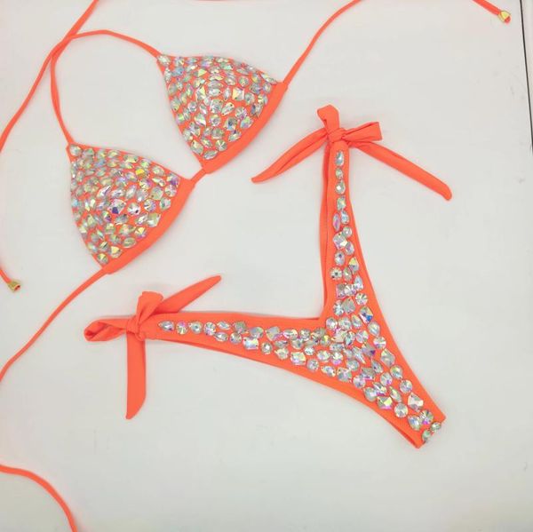 Costume da bagno da donna moda bikini con diamanti set costume da bagno in cristallo con strass costume da bagno sexy da donna biquini con pietre bling