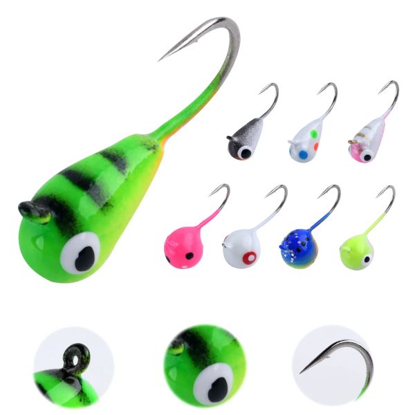 Ami da pesca Goture 8 pezzi maschera da pesca sul ghiaccio al tungsteno 13,7 mm 15,5 mm a goccia Hayabusa gancio invernale luccio carpa panfish luminoso esca esca Tackel