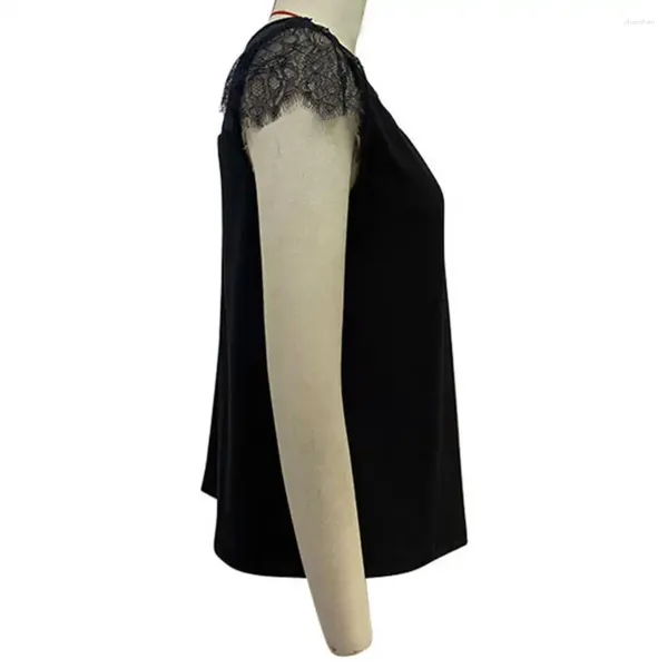 Camicette da donna Top in pizzo nero da donna Top eleganti a maniche corte con scollo a V Casual Streetwear Abiti eleganti per l'estate Tinta unita