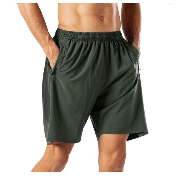 Shorts Masculino Bolso Com Zíper Respirável Seco Solto Lazer Calças