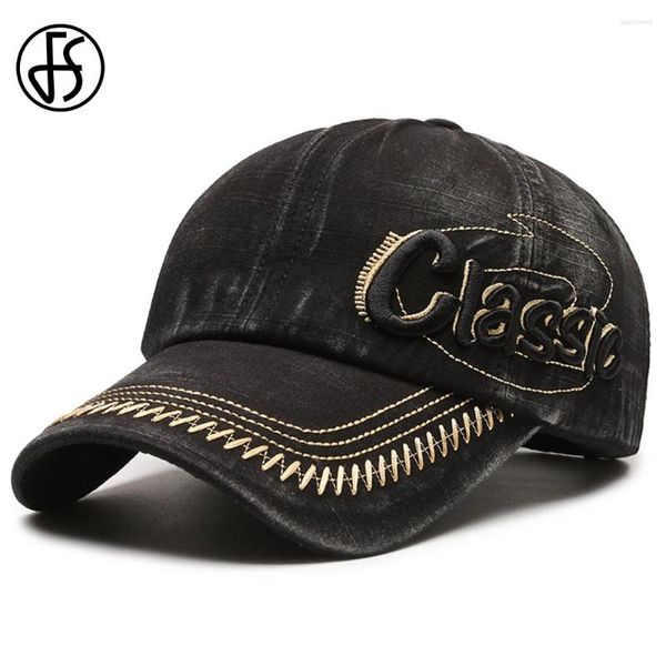 Top Caps FS Siyah Vintage Denim Beyzbol Erkekler için 3D Büyük Mektup Tasarım Marka Kadınlar Şapka Kış Kemik Trcuker Cap Gorras Para Hombres