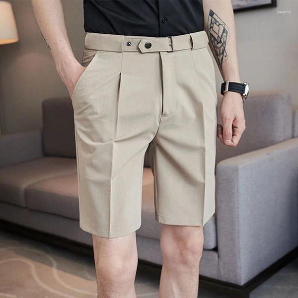 Männer Shorts Männer Business Anzug Einfarbig Elastische Taille Sommer Männlichen Mode Streetwear Büro Sozialen Lose Knie Länge Kurze Hosen
