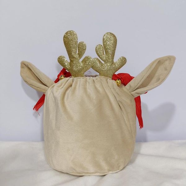 Decorazioni di Natale 10 pz/lotto Top Vendita 2024 Renna Cestino di Velluto Con Oro Bling Antler Borsa Carina