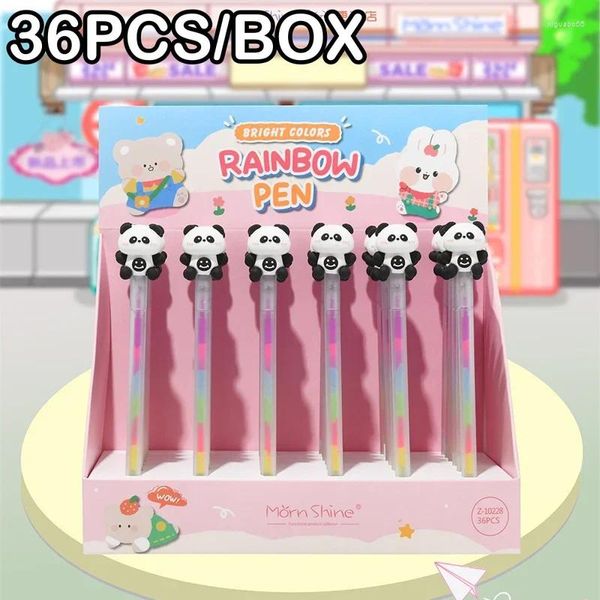 36 pz/scatola Cute Panda Evidenziatore Penna Gel 0.5mm Diario Fai Da Te Arcobaleno Colore Neutro Firma Studente Forniture di Cancelleria