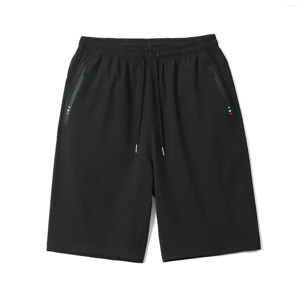 Shorts Masculinos Correndo Bolsos Esportivos Cor Solta Calça Casual Sólida Reta Bordada Verão Homens Cordão