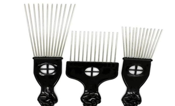 Punho afro stianless aço ampla escolha metal cabelo plast pente lidar com escova de dentes preto com sqcit babyskirt7251740