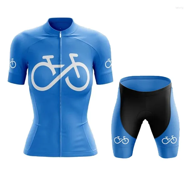 Set da corsa 2024 Completo estivo donna Blu uniforme da bicicletta Tenue Cycliste Mtb Bike Abbigliamento traspirante 9d Gel Pad Pantaloncini da ciclismo femminili Set
