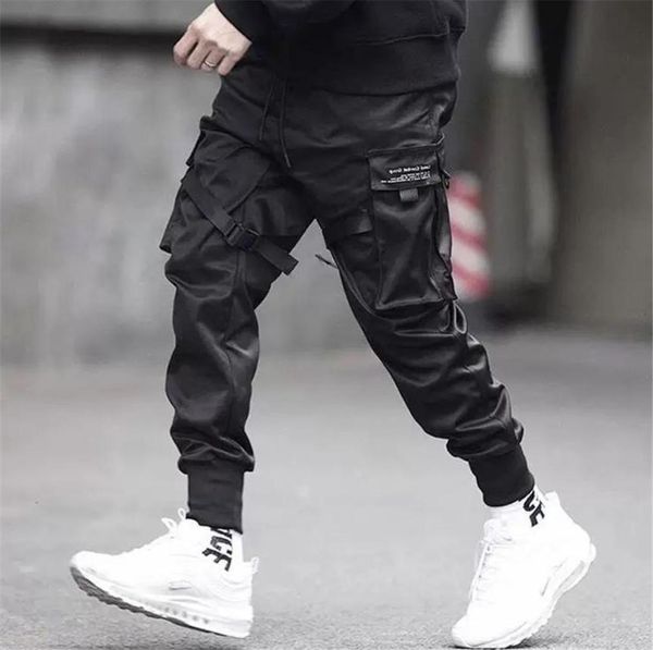 Men fibbons Block Color Black Pocket Cargo Pants 2019 HAREM JOGGERS HARAJUKU SORLE SORLE HIP HOP TRUSHERS Black Street Dance Pant8825091