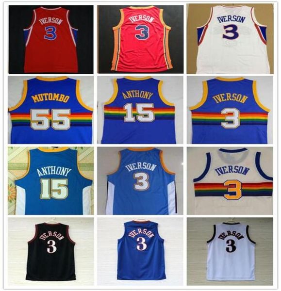 En Kalite 55 Dikembe Mutombo Formaları Ucuz 3 Allen Iverson Jersey 15 Carmelo Anthony Jersey Kırmızı Mavi Dikişli Gömlek Koleji 1264930