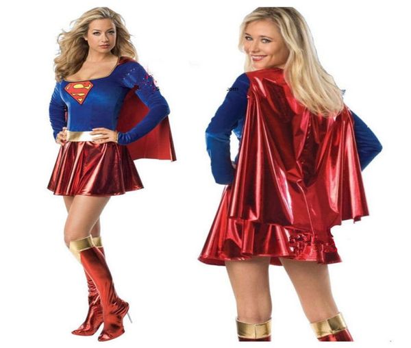 Supergirl fantasias cosplay super mulher sexy vestido extravagante com botas meninas tema de halloween traje uniforme roupas 4356460