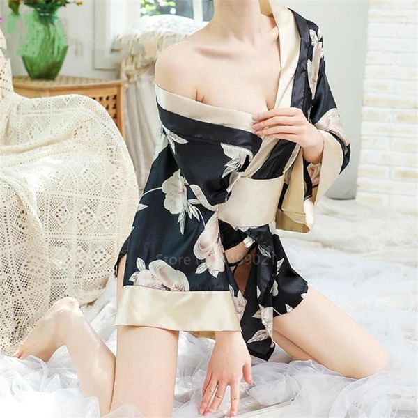 Roupas étnicas Estilo Japonês Tradicional Mulheres Sexy Kimono Yukata Obi Floral Impresso Mujer Pijama Vestido Bow Cintura Haori Pijamas