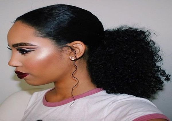 Kinky Kıvırcık Çizme Alacak kuyruğu Saç Parçası Klipsi Doğal Siyah Bakire Moğol Pony kuyruğu Saç Uzantıları 1020inch Afro Pony Tail5455048