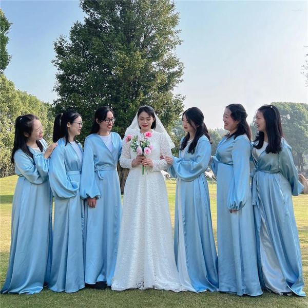 Abbigliamento etnico elegante Abaya in raso per le donne musulmane damigella d'onore matrimonio abito da sera formale casual Jalabiya Kimono Cardigan Dubai
