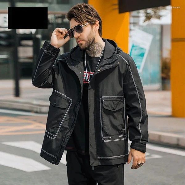 Trench da uomo Giacca da motociclista Cappotto da uomo grasso taglie forti Filetto aperto con cappuccio antivento Top ampio