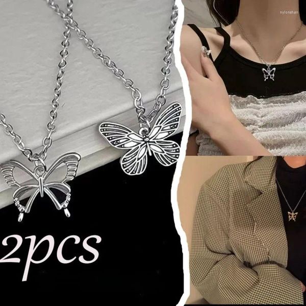 Anhänger Halsketten Hohle Schmetterling Halskette Y2k Süße Tier Metall Anhänger Charms Mode Frauen Kopfbedeckung Clavice Kette Für Mädchen Freund Geschenk