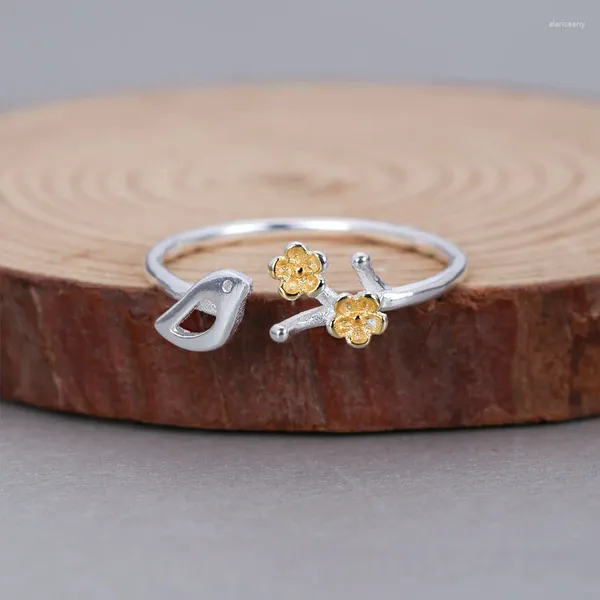 Cluster Ringe Kreative Silber Überzogene Vögel Tier Ring Für Frauen Männer Nette Persönlichkeit Blume Blatt Design Offene Schmuck Paar Geschenke