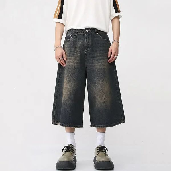 Y2K Мужские винтажные уличные бриджи Корейские джинсовые брюки Harajuku с широкими штанинами Короткие брюки Джорты Бермуды Джинсы Шорты Альтернативная одежда 240220