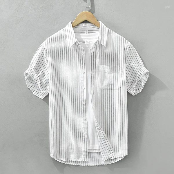Мужские повседневные рубашки 2024, летняя рубашка с коротким рукавом в вертикальную полоску для мужчин, классические топы, мужские умные пуговицы