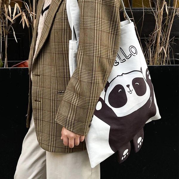 Sacos de compras bonito panda leão lona eco saco simples minimalismo designer tote novidade animal impressão duas alças de ombro atacado