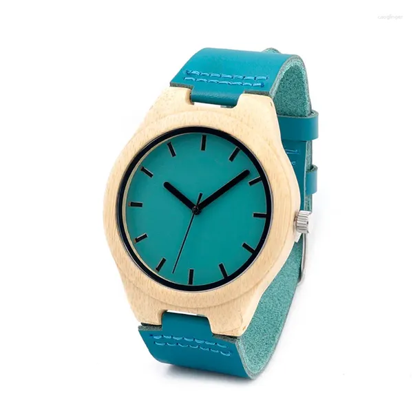 Relógios de pulso Bobo Bird Handmade Homens Relógio de Bambu com Pulseira de Couro Genuíno Azul Casual como Presentes C-F20 Personalizado