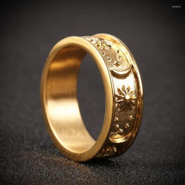 Cluster Ringe Böhmen Stern Mond Sonne Design 316L Edelstahl Ring 2024 Mode Männer Frauen Gold Farbe Retro Trend Party schmuck