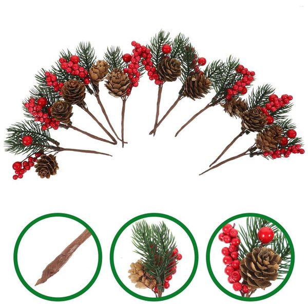 Flores decorativas 10 Pcs Pinha Artificial Pinha Presente de Natal Fontes de Festa Plantas Picaretas de Grinalda de Árvore para Decoração de Bagas de Plástico Hastes