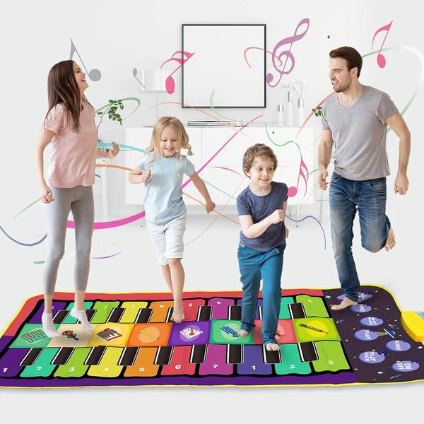 Crianças tapetes musicais dueto teclado bebê jogar tapete 20 teclas piano de chão com 8 instrumentos montessori brinquedos almofada de dança brinquedos educativos 240226