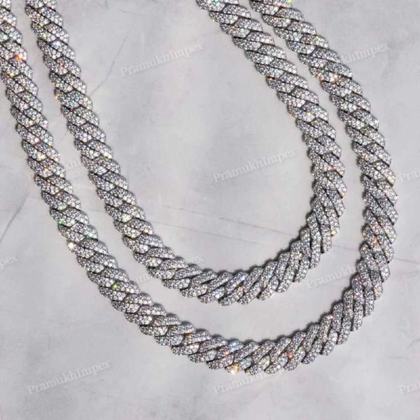 Nova moda completa gelada 12mm moissanite cubana link chain 14k ouro branco passe diamante testador vvs colar de diamante para homens