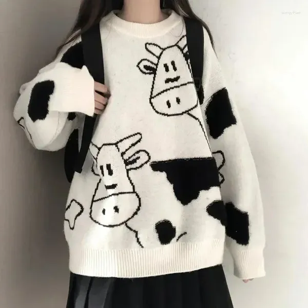 Maglioni da donna Maglione coreano Harajuku Vintage Casual sciolto mucca pigra femminile giapponese ragazze Kawaii carino Ulzzang abbigliamento