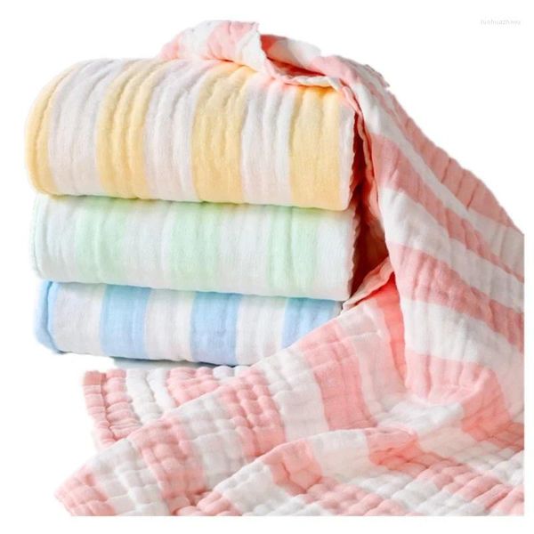 Cobertores de algodão bebê cobertor nascido swaddle crianças toalhas de banho listrado fraldas penteadas gaze macia acessórios infantis
