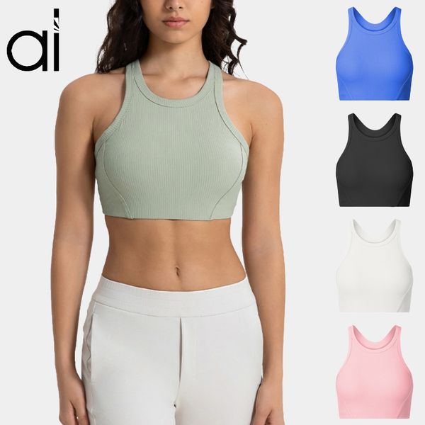 AL yoga Reggiseno sportivo TOP QUESTO REGGISENO SERBATOIO Reggiseno a collo alto senza cuciture Reggiseno a coste ad alta elasticità con retro scollato Gilet fitness antiurto Reggiseno per yoga