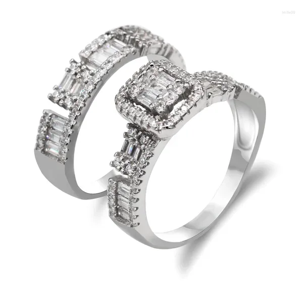 Cluster-Ringe, schillernder CZ-Stein, 2 Stück, 925er Sterlingsilber-Ring-Set für Frauen, Verlobung/Hochzeit, einzigartiges Design, hochwertiger edler Schmuck