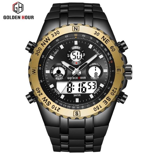 Reloj Hombre GOLDENHOUR Men Watch Sport Watch Men erkek kol saati Digital Army Military Silicone Quartz Watch Relogio masculino242b