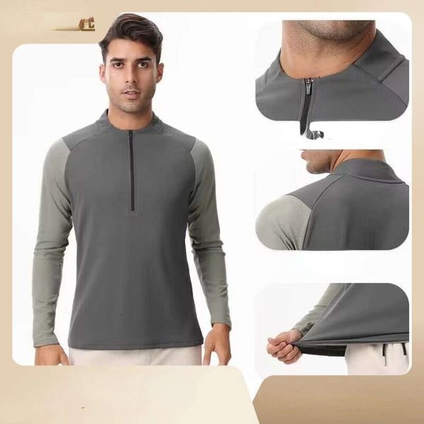 Lu Align Uomo Giacca con cappuccio Giacca a maniche lunghe Camicia Yoga Outfit TShirt Lul Uomo a maniche lunghe Mezza tirata Primavera e autunno Maglietta Sport Corsa Maglione all'aperto Girocollo Vestibilità