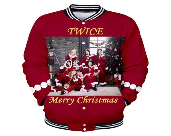 Men039s Giacche Moda Kpop Twice Merry Christmas 3d Giacca da baseball Uomo Donna Felpa con cappuccio Felpe Top Manica lunga Ragazzo Ragazza Ho9570770