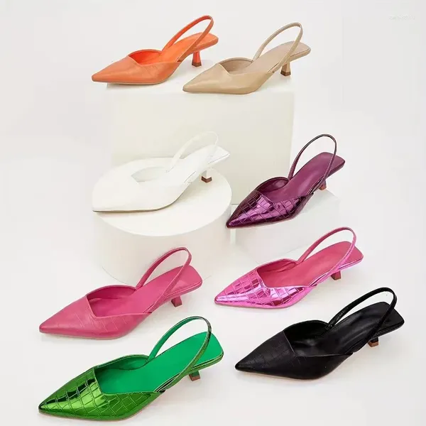 Elbise ayakkabı moda yavru kedi topuklu kadınlar taş desen slingback sandals sivri uçlu yüksek kadın pompalar bayanlar düğün topuklu ofis