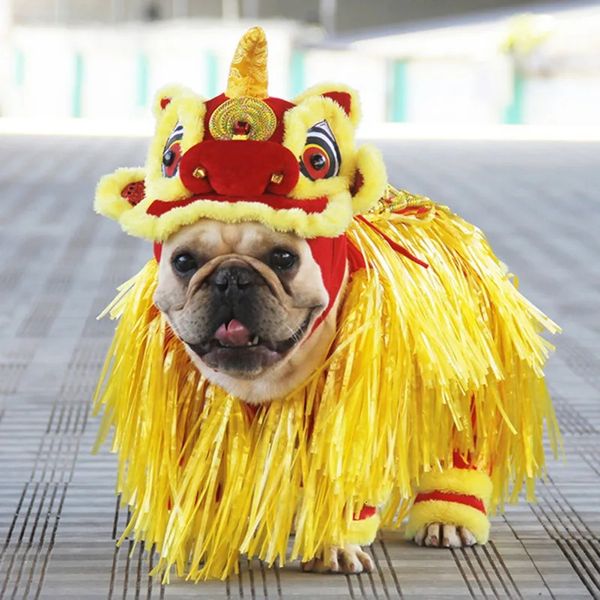 Halloween pet roupas para cães dança chinesa leão ano cosplay traje dragão festa festivo sorte engraçado natal roupas para cães 240228