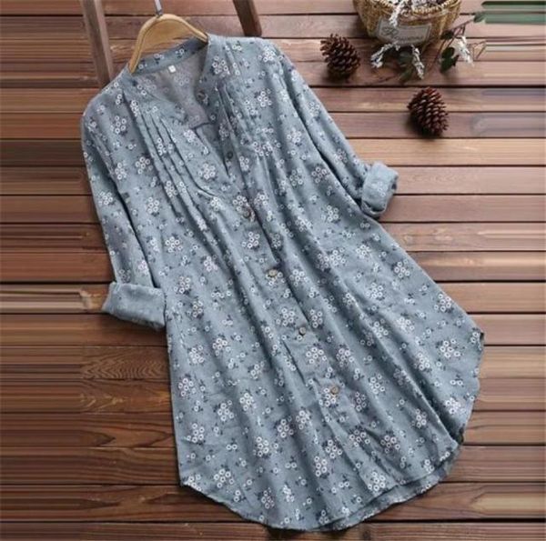 Plus Size Bluse Tunika für Damen, Strandsaison, V-Ausschnitt, Knöpfe, Sommerkleid, lockere Blumen-Bademode, Oberteile, Blusen, Hemden, S 5XL, Wo3601062