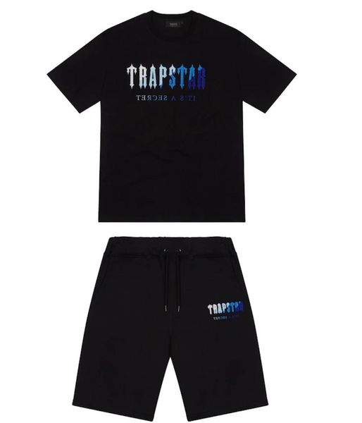 Trapstar Windjacke, Basketball-Shorts, Damen-Shorts, Herren-Stadt-Trainingsanzug, Outfit, Chenille-Trainingsanzug, schwarze Baumwolle, London, Streetwear, cooler Stil für Jugendliche, T-Shirt