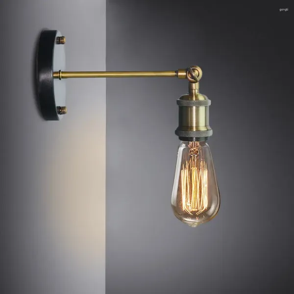 Wandleuchte, Vintage-Loft-Licht, E27-Edison-Glühbirne, vergoldetes Eisen, Retro-Industriebeleuchtung für Zuhause, Nachttisch
