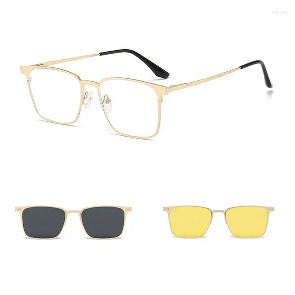 Sonnenbrille 3 in 1 Herren Mode Legierung Brillengestell mit polarisierten Clip-on und Nachtsicht Damen Brillen