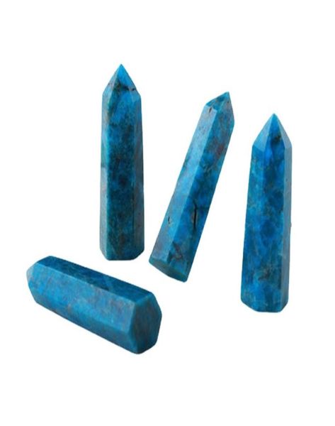 Apatite blu naturale Prisma esagonale a punta singola ornamenti artigianali in pietra grezza Capacità Torre di quarzo Bacchette curative minerali reiki 2189403