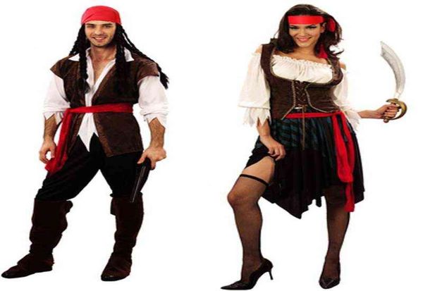 Trajes de piratas para homens homens adultos Halloween MA Capitão Jack Sparrow Costume Piratas do Caribe Cosplay Roupas Conjunto H2207318993042