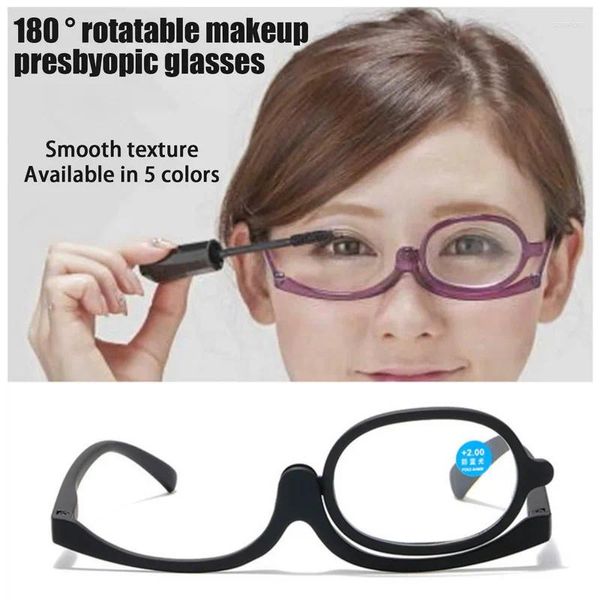 Sonnenbrille, rotierende Vergrößerungs-Make-up-Lesebrille für Frauen, Anti-Blaulicht, faltbar, Clamshell-Kosmetik, Presbyopie 1,0 bis 4,0