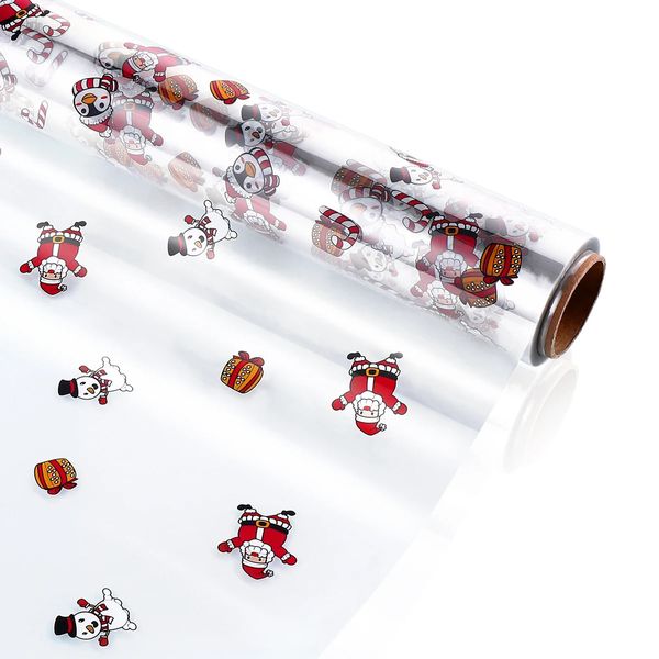 Stobok Cellophan Wrap 2,5 mil Dicke Cellophan Wrap Roll Santa Claus Muster Design Cellophanbeutel Wrap Geschenkkörbe Craft 240301