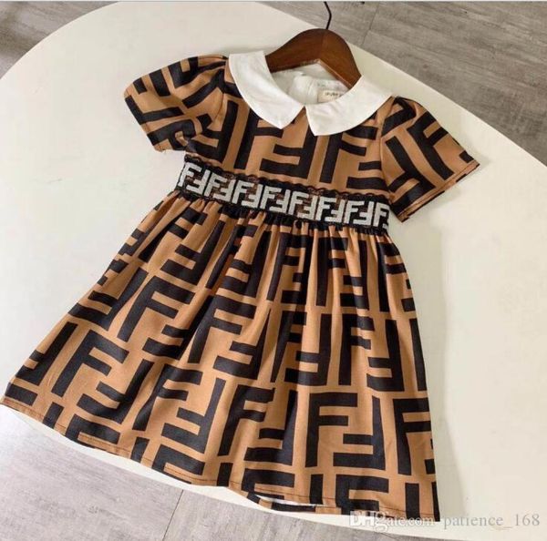 Mädchenkleid 2020 NEUE Ankunft Sommer Mädchen Kurzarm hochwertige Baumwolle Baby Kinder bedruckt voller F-Buchstabe Prinzessin weiße Puppe col1120829