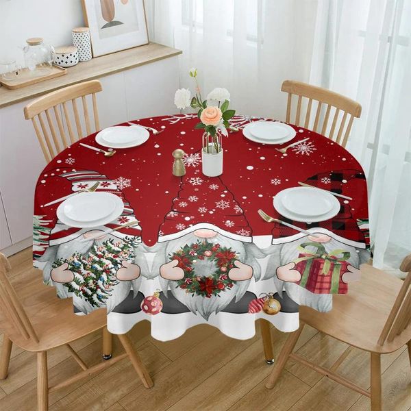 Pano de mesa natal neve cena flocos de neve gnome toalha de mesa redonda à prova dwaterproof água decoração do casamento capa natal casa decorativa